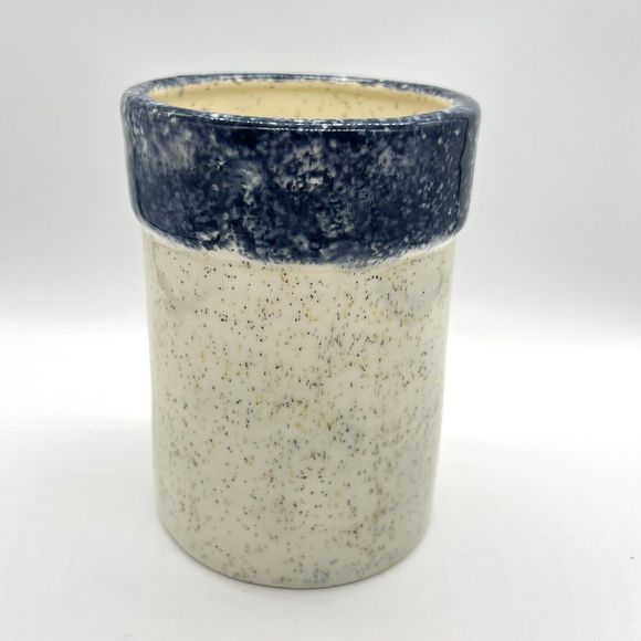 Glazed 5” Crock Small Pot Stoneware Pottery Speckled with Blue Hearts Unmarked - Picture 5 of 13